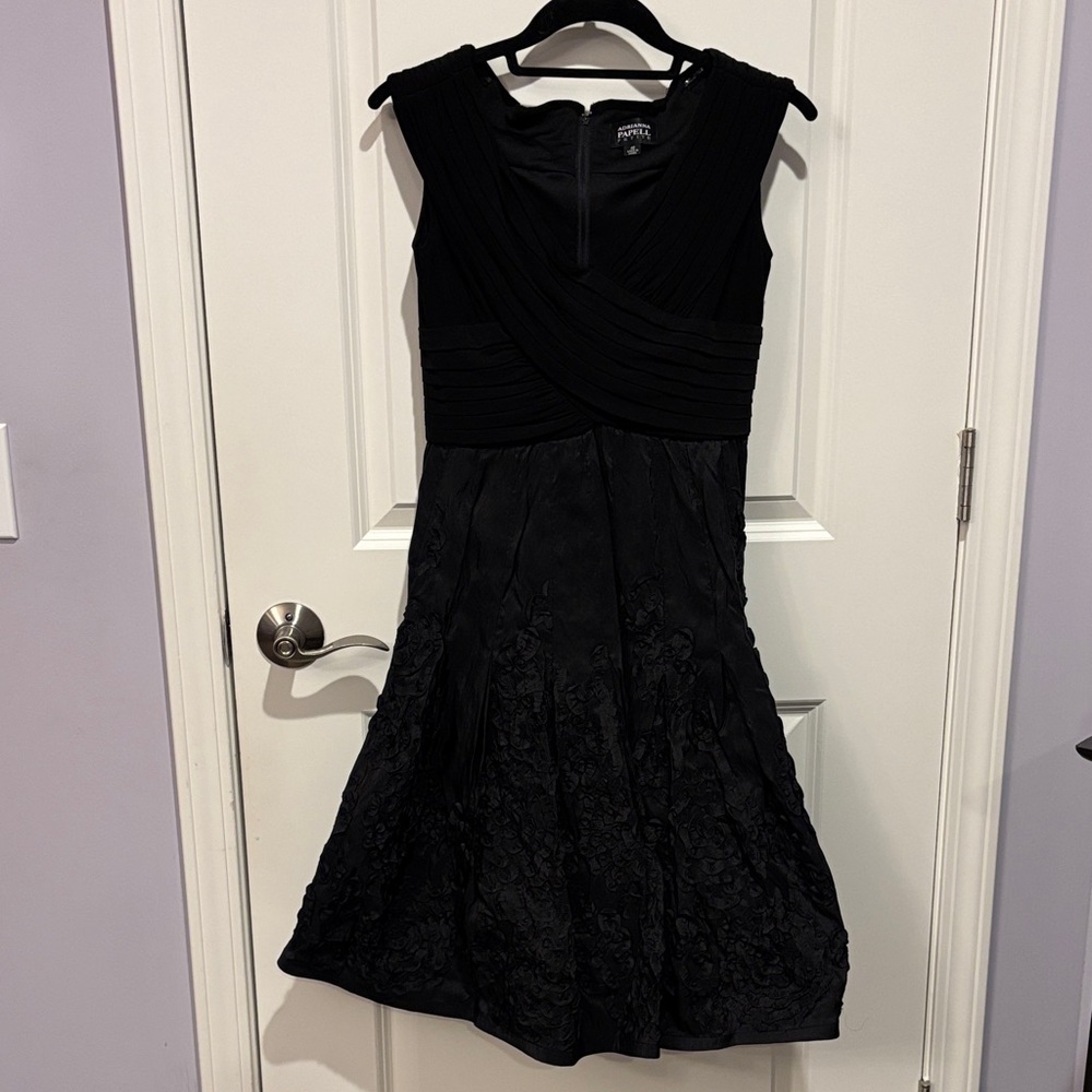 Adrianna Papell Black Textured Midi Dress